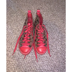 Coach pink accent hightop lace up vintage sneakers size 6.5